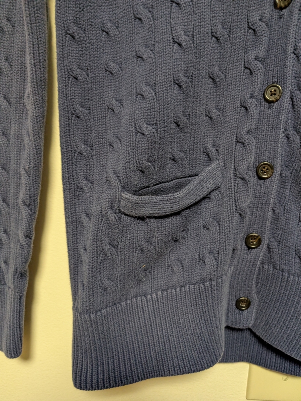 Ralph Lauren Cable Knit Cardigan Navy Suede Shoulder Patch Size M - Picture 5 of 7
